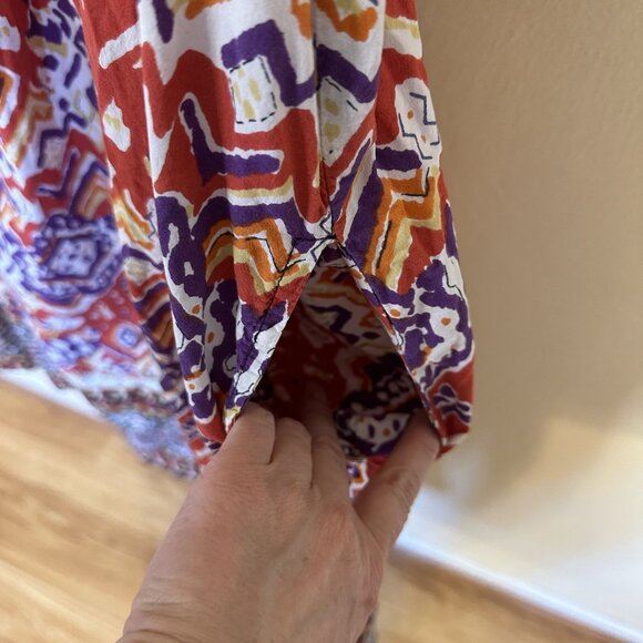 Vtg Womens Cotton MuMu Red Aztec Midi Dress 2X Short Sleeve Pockets Multicolor - Picture 6 of 9